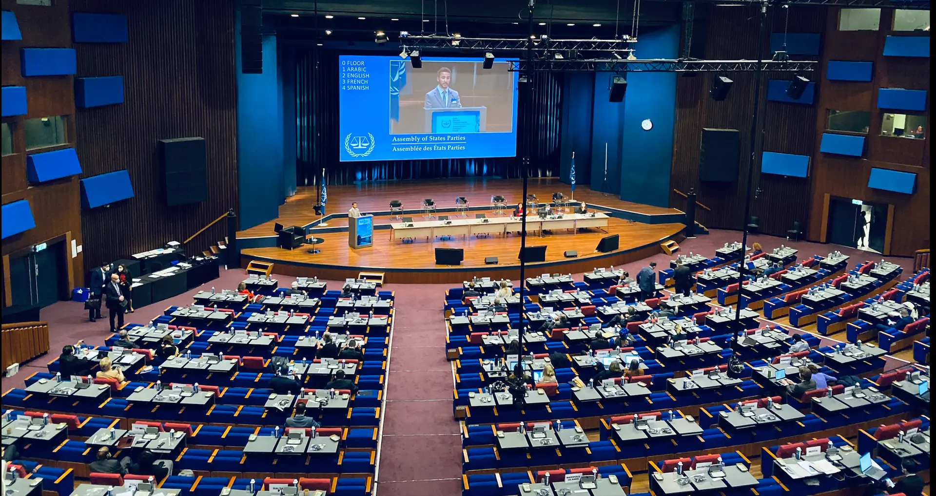 Khaled Emam addressing the 20th Session of the Assembly of States Parties to the International Criminal Court on behalf of Justice Call.